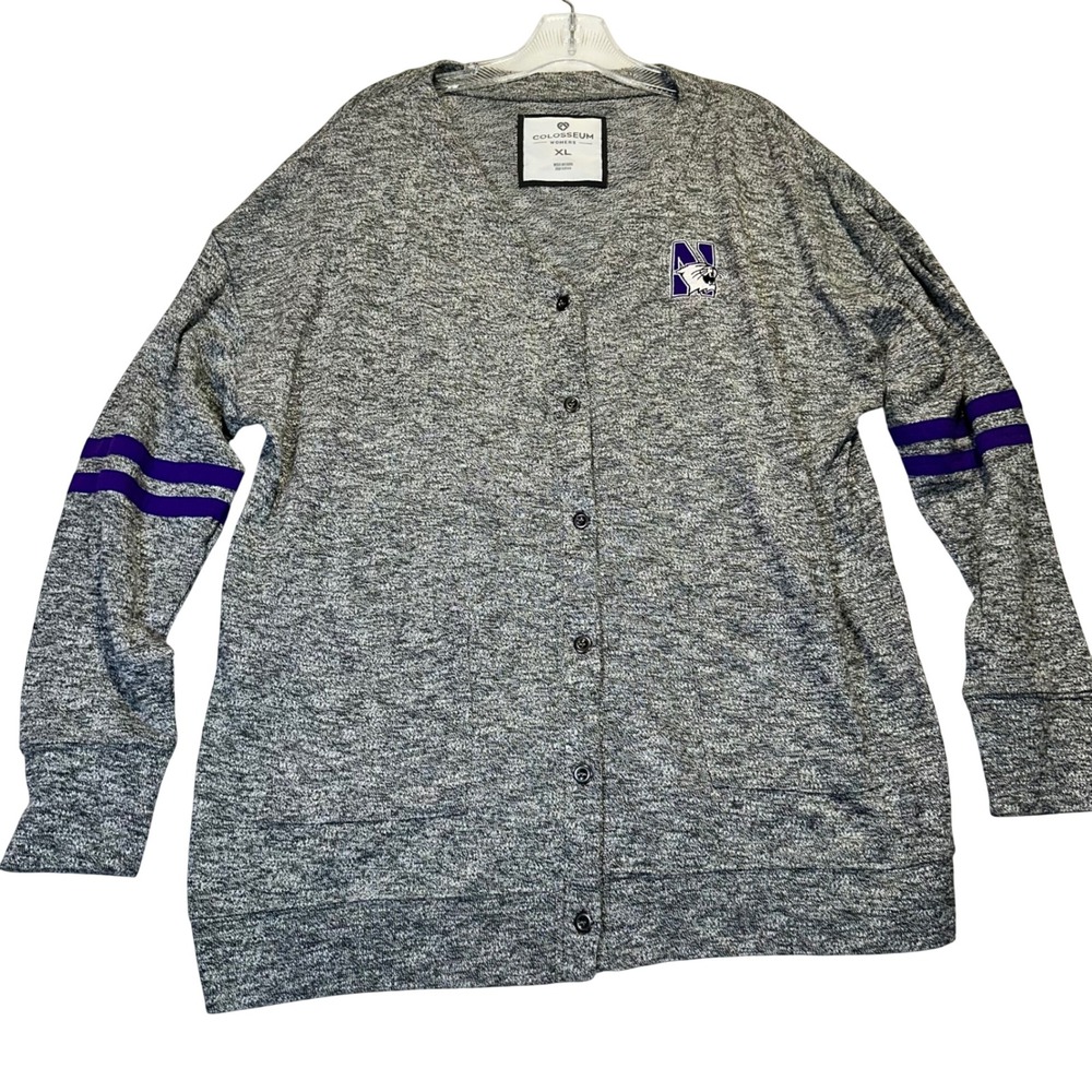 Colosseum Northwestern Wildcats Cardigan Womens XL Grey Purple Collegiate‎ Prep